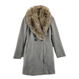 Club Monaco Winter Coat Size XS Reva Gray Wool Blend Detachable Faux Fur Trim
